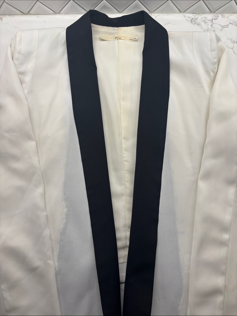 Lightweight White Blazer with Black Shawl Collar